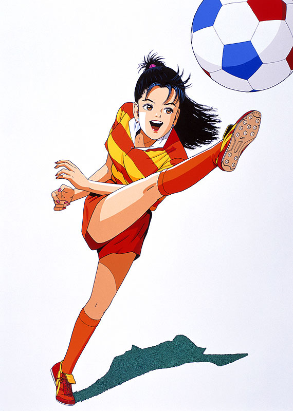 スポーツイラスト　サッカーボールを蹴る女性選手
